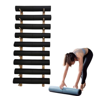 BBHW Wood Yoga Mat Holder Wall Mount, Workout Room Home Gym Yoga Mat Display Rack, Space Saving Foam Roller Storage, Fitness Gear Organizer Shelf (Color : 9 Layer)