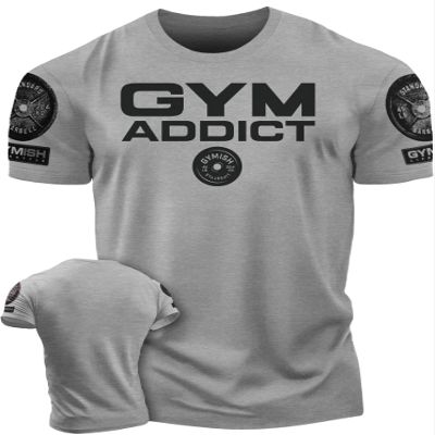 Gym Addict Workout Shirts for Men, Funny Lifting T-Shirt (MD, Grey Branded)