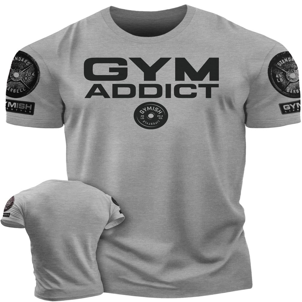 Gym Addict Workout Shirts for Men, Funny Lifting T-Shirt (MD, Grey Branded)