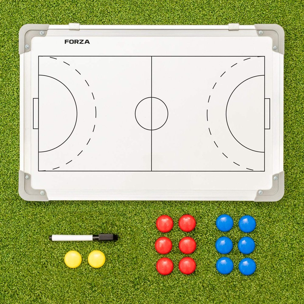 FORZA 18in x 12in Double-Sided Sports Coaching Whiteboard | 13 Sports Options - Magnetic Markers, Pen, and Eraser Included (Handball, with Carry Bag)