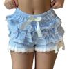 Womens Kawaii Skirt Y2k Lace Ruffle Shorts Frilly Shorts Kawaii Lolita Layered Bloomers Cute Mini Short Lace Skirt (Blue,L,Large) view 1