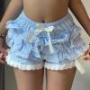 Womens Kawaii Skirt Y2k Lace Ruffle Shorts Frilly Shorts Kawaii Lolita Layered Bloomers Cute Mini Short Lace Skirt (Blue,L,Large) view 2