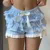 Womens Kawaii Skirt Y2k Lace Ruffle Shorts Frilly Shorts Kawaii Lolita Layered Bloomers Cute Mini Short Lace Skirt (Blue,L,Large) view 3