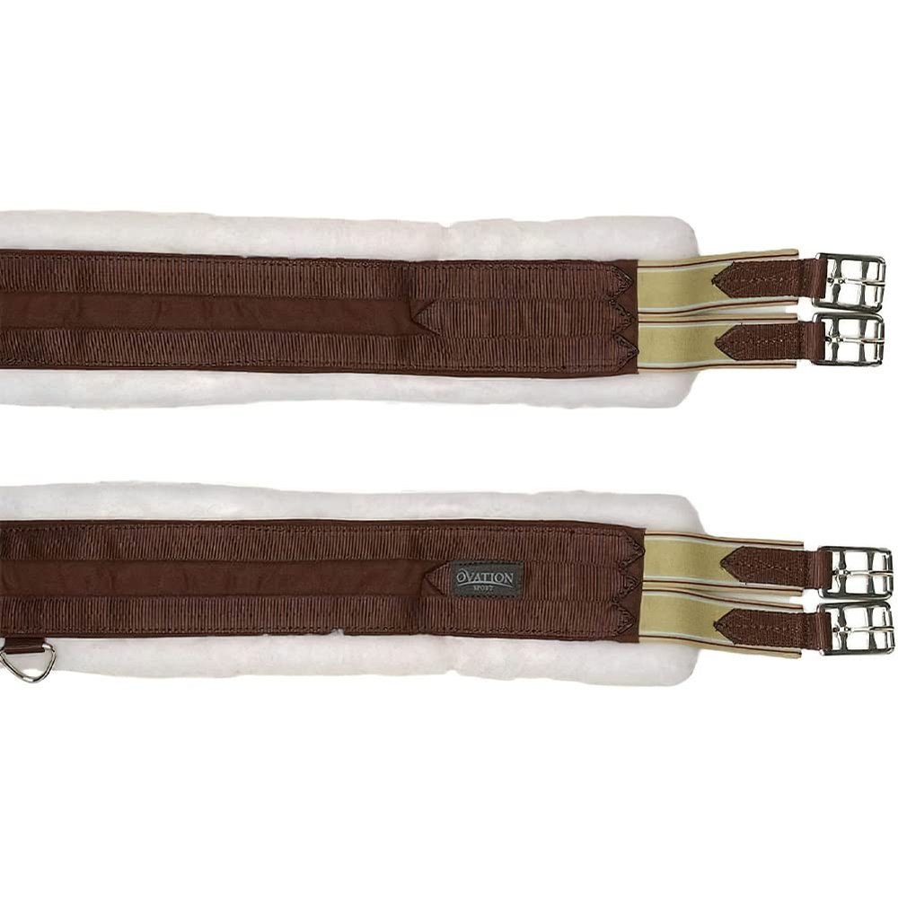Ovation Fleece Lined Equalizer Nylon Girth for Horse with Center D-Ring & Stainless Steel Buckles, Brown, 34