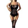 Zzalalana Womens Sexy Lingerie with Garter Belt Underwire Bra and Panty Set Lace Strappy Exotic Lingerie Set Push Up Sluttly Underwear for Women Naughty for Sex Play A303 Black view 2