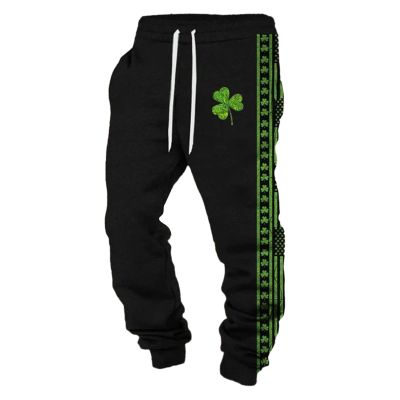 Men's St. Patrick's Day Lucky Shamrock Sweatpants Athletic Pants Traning Track Pants Joggers Athletic Fitness Fashion Urban Lifestyle Streetwear Bottoms for Men Soccer, Running Black