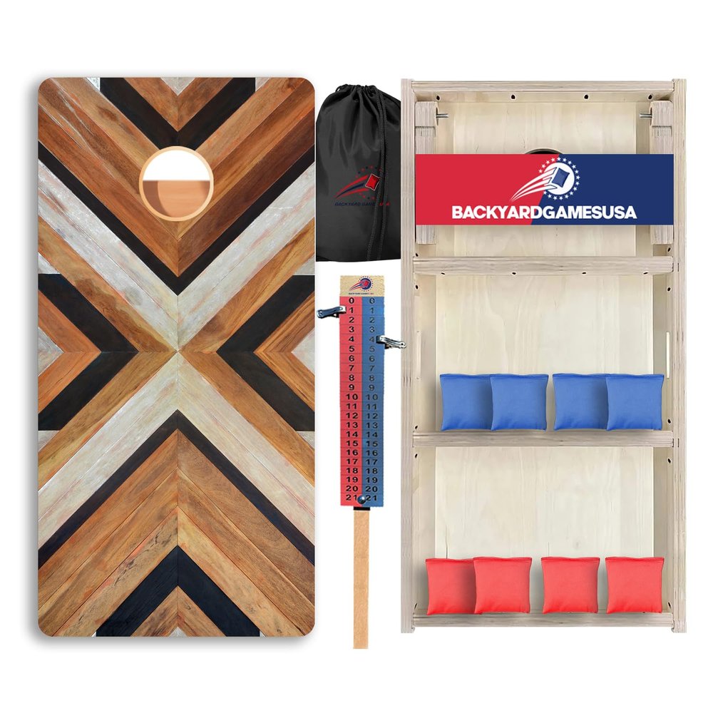 CornholeGamesUSA Pro Cornhole Boards Set | Made in USA | 3/4 Baltic Birch | No Bounce | Triple Thick Legs | Two Brace & Handles, Tournament 2x4 Regulation Set with Score Tower & Cornhole Bags
