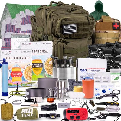TacPreps 72-Hour Survival Kit | 45L Bug Out Bag | Survival Gear with First Aid, Water Filter, Food, Tools | Camping, Hiking, Outdoor Preparedness Equipment (1 Person - Lone Wolf Kit)