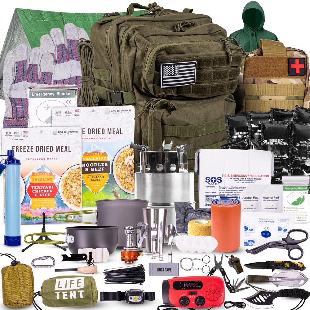 TacPreps 72-Hour Survival Kit | 45L Bug Out Bag | Survival Gear with First Aid, Water Filter, Food, Tools | Camping, Hiking, Outdoor Preparedness Equipment (1 Person - Lone Wolf Kit)