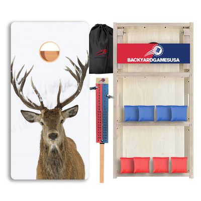 CornholeGamesUSA Pro Cornhole Boards Set | Made in USA | 3/4 Baltic Birch | No Bounce | Triple Thick Legs | Two Brace & Handles, Tournament 2x4 Regulation Set with Score Tower & Cornhole Bags