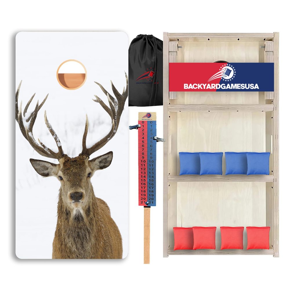 CornholeGamesUSA Pro Cornhole Boards Set | Made in USA | 3/4 Baltic Birch | No Bounce | Triple Thick Legs | Two Brace & Handles, Tournament 2x4 Regulation Set with Score Tower & Cornhole Bags