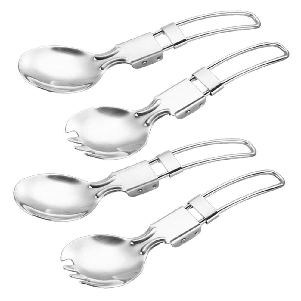 BCOATH 4pcs Portable Stainless Steel Camping Cutlery Foldable Spork Spoon for Outdoor Use Lightweight Stainless Steel for Travel and Picnics