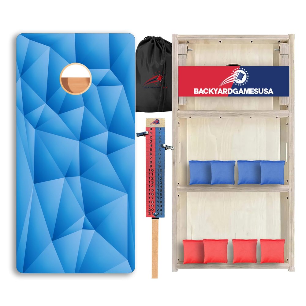 CornholeGamesUSA Pro Cornhole Boards Set | Made in USA | 3/4 Baltic Birch | No Bounce | Triple Thick Legs | Two Brace & Handles, Tournament 2x4 Regulation Set with Score Tower & Cornhole Bags