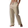 Mens 2024 Cotton Linen Pants Casual Button Down Lounge Trousers Loose Fit Beach Yoga Pants Summer Yoga Beach Long Pants Hippie Harem Pants Trendy Work Pants with Pockets Khaki view 1