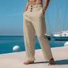 Mens 2024 Cotton Linen Pants Casual Button Down Lounge Trousers Loose Fit Beach Yoga Pants Summer Yoga Beach Long Pants Hippie Harem Pants Trendy Work Pants with Pockets Khaki view 2