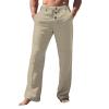 Mens 2024 Cotton Linen Pants Casual Button Down Lounge Trousers Loose Fit Beach Yoga Pants Summer Yoga Beach Long Pants Hippie Harem Pants Trendy Work Pants with Pockets Khaki view 4