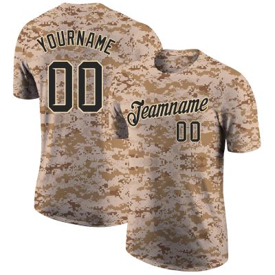 Customized Camo Baseball T Shirts Personalized Round Neck Team Jersey Sports Uniforms with Name & Number Printed for Men/Women/Youth