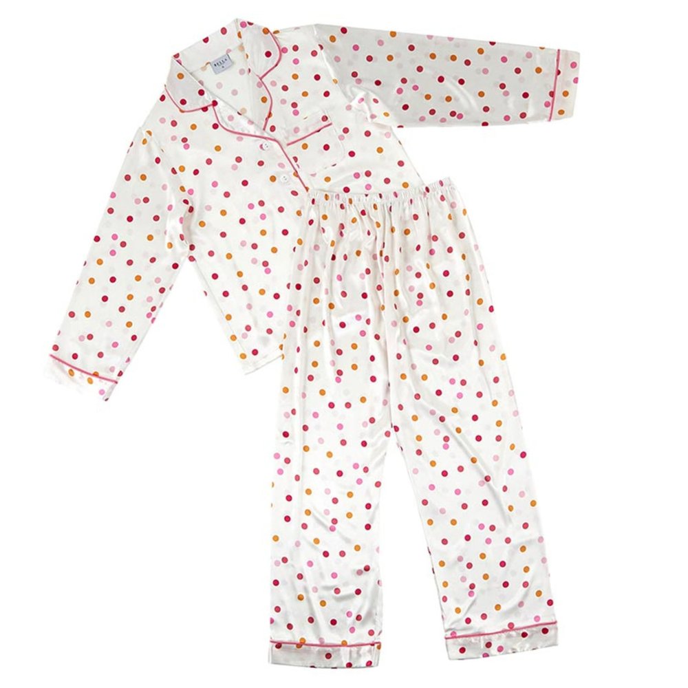 Bella Sleep + Spa Satin Pajamas for Women - 2-Piece Long Sleeve Full Length Luxury Pajama Set, Medium, Confetti