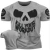 KillWorkout Shirts for Men, Funny Workout Gym Shirt Lifting T-Shirt (LG, KillWorkout Skull Grey Branded) view 1