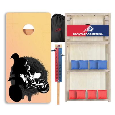 CornholeGamesUSA Pro Cornhole Boards Set | Made in USA | 3/4 Baltic Birch | No Bounce | Triple Thick Legs | Two Brace & Handles, Tournament 2x4 Regulation Set with Score Tower & Cornhole Bags