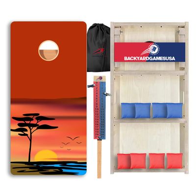 CornholeGamesUSA Pro Cornhole Boards Set | Made in USA | 3/4 Baltic Birch | No Bounce | Triple Thick Legs | Two Brace & Handles, Tournament 2x4 Regulation Set with Score Tower & Cornhole Bags