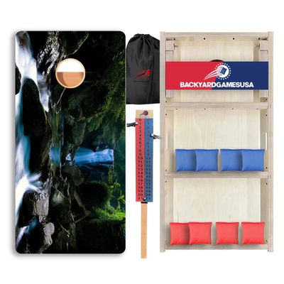 CornholeGamesUSA Pro Cornhole Boards Set | Made in USA | 3/4 Baltic Birch | No Bounce | Triple Thick Legs | Two Brace & Handles, Tournament 2x4 Regulation Set with Score Tower & Cornhole Bags