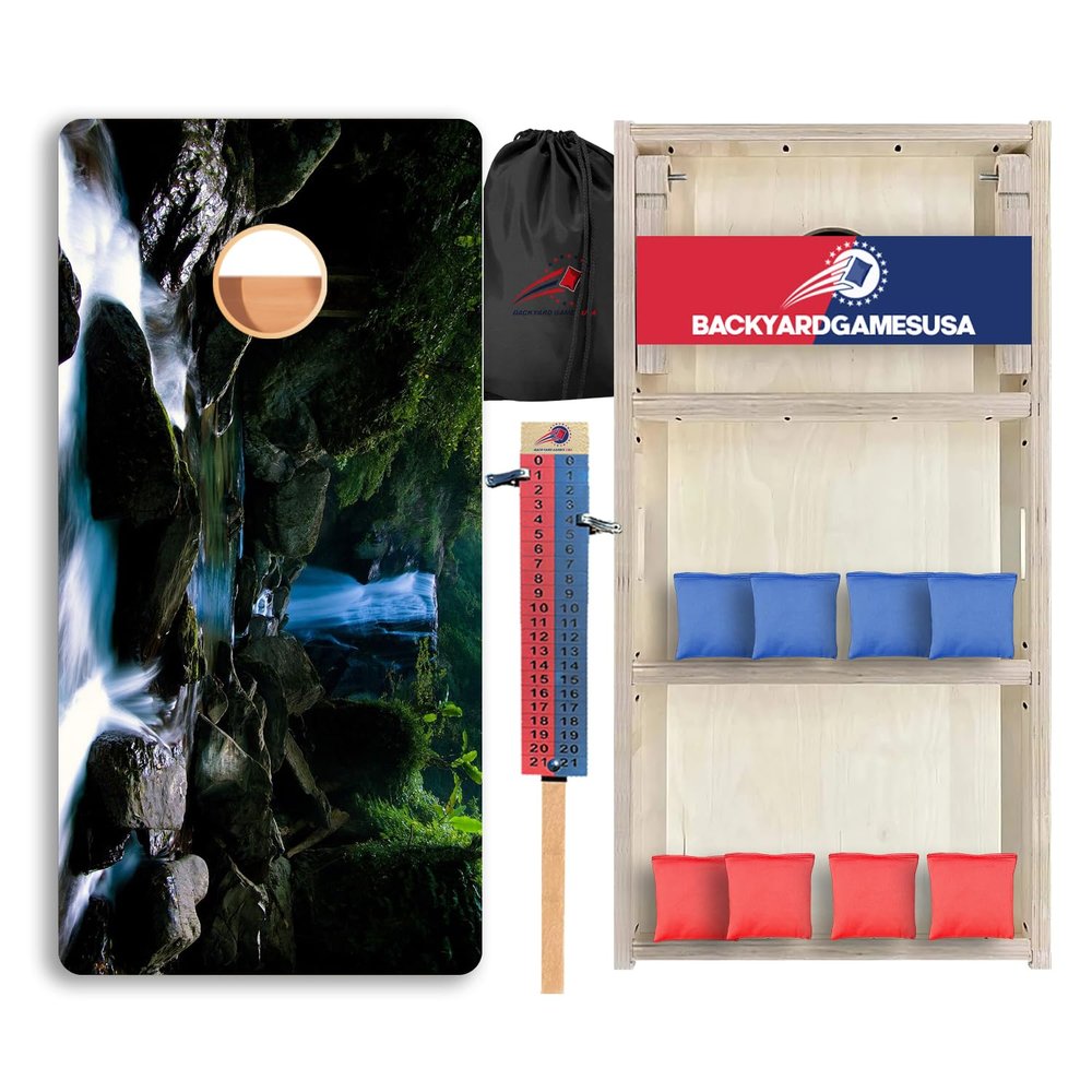 CornholeGamesUSA Pro Cornhole Boards Set | Made in USA | 3/4 Baltic Birch | No Bounce | Triple Thick Legs | Two Brace & Handles, Tournament 2x4 Regulation Set with Score Tower & Cornhole Bags