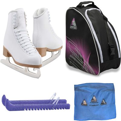 Jackson Ultima Figure Ice Skates Classic JC204 / Medium to Wide/Toddler 9 Bundle with Bag, Guardog Skate Guards, Towel