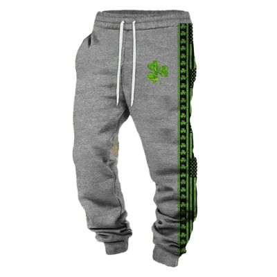 Men's St. Patrick's Day Lucky Shamrock Sweatpants Athletic Pants Traning Track Pants Joggers Athletic Fitness Fashion Urban Lifestyle Streetwear Bottoms for Men Soccer, Running Grey
