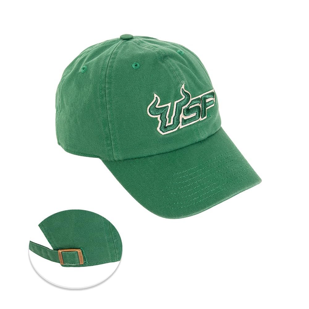 Desert Cactus University of South Florida Baseball Hat USF Bulls Brimmed Embroidered Hats Cap Adjustable Cloth Strap Adult (Style E) Green