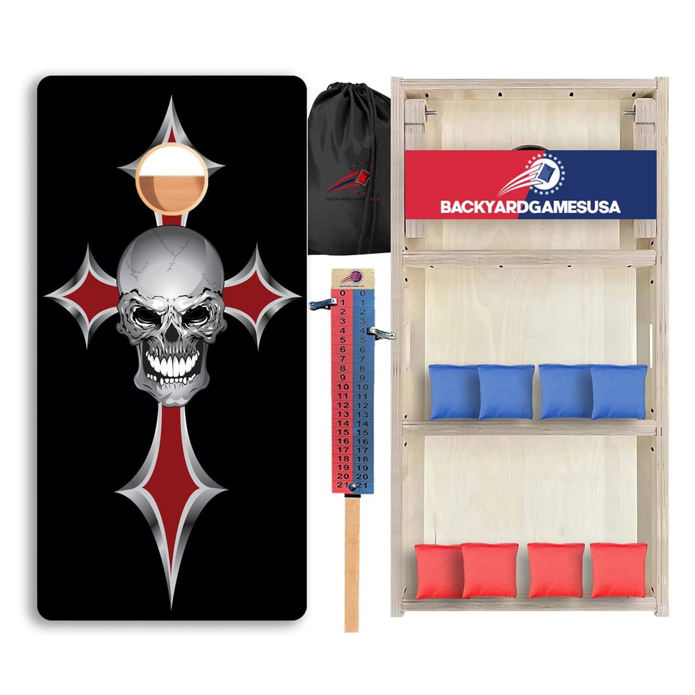 CornholeGamesUSA Pro Cornhole Boards Set | Made in USA | 3/4 Baltic Birch | No Bounce | Triple Thick Legs | Two Brace & Handles, Tournament 2x4 Regulation Set with Score Tower & Cornhole Bags