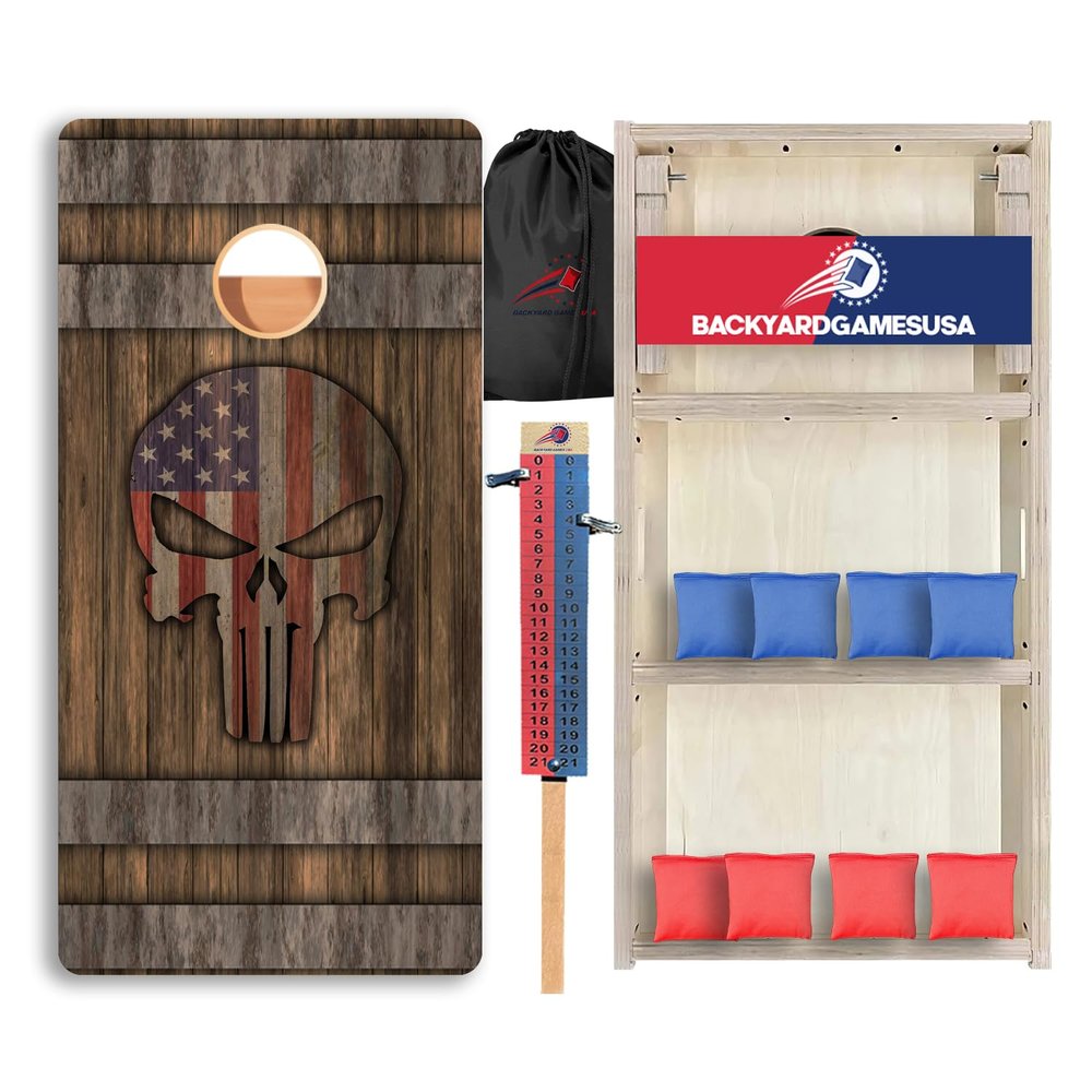 CornholeGamesUSA Pro Cornhole Boards Set | Made in USA | 3/4 Baltic Birch | No Bounce | Triple Thick Legs | Two Brace & Handles, Tournament 2x4 Regulation Set with Score Tower & Cornhole Bags