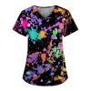 Cute Cartoon Print Women's Scrub Tops with Designs Stretchy Plus Size Nursing Uniforms Scrubs Shirts with Pockets view 1