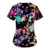 Cute Cartoon Print Women's Scrub Tops with Designs Stretchy Plus Size Nursing Uniforms Scrubs Shirts with Pockets view 2
