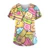 Cute Cartoon Print Women's Scrub Tops with Designs Stretchy Plus Size Nursing Uniforms Scrubs Shirts with Pockets view 1