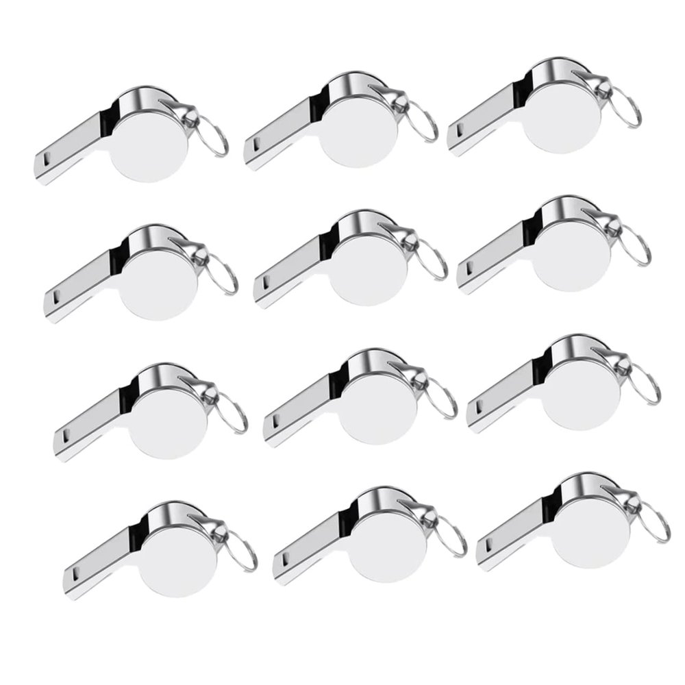 BESPORTBLE 12pcs Stainless Steel Portable Safety Whistle with Lanyard for Outdoor Sports Emergency Situations and Refereeing Activities