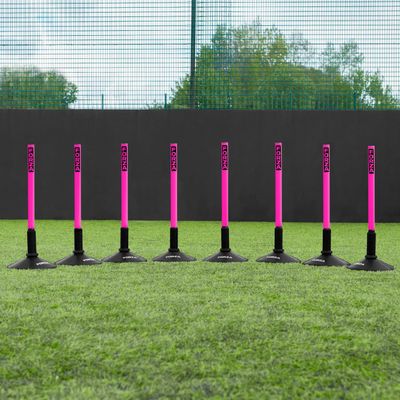FORZA Slalom Agility Poles | Improve Endurance, Speed & Footwork | Color, Size & Rubber Base Options Available (1.5ft, Pink, with Bases)