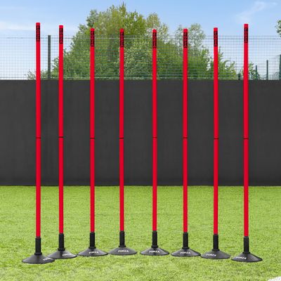 FORZA Slalom Agility Poles | Improve Endurance, Speed & Footwork | Color, Size & Rubber Base Options Available (6ft, Red, with Bases)