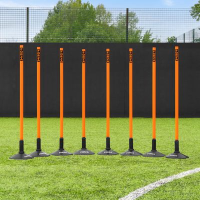 FORZA Slalom Agility Poles | Improve Endurance, Speed & Footwork | Color, Size & Rubber Base Options Available (3ft, Orange, with Bases)