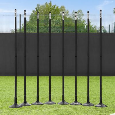FORZA Slalom Agility Poles | Improve Endurance, Speed & Footwork | Color, Size & Rubber Base Options Available (6ft, Black, with Bases)