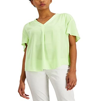 Shirred V Neck Dolman Sleeve Top Melon Sky Green XL