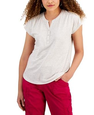 Style & Co. Dolman Sleeve Henley Linen Blend Top Natural Oat Heather 2XL