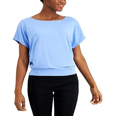Alfani Banded Hem Boat Neck Top Periwinkle Blue XS, X-Small Short