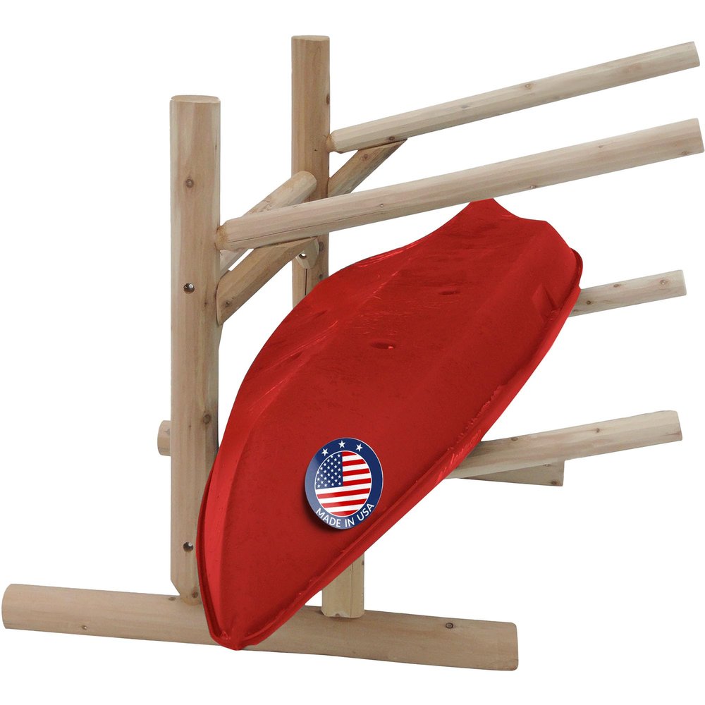 Log Kayak Rack 2-Place Canoe Rack Stand, Freestanding Canoe Storage Racks, Surfboard Stands or SUP Garage Racks Organizer, Paddle Holder for Kayaking - Unfinished