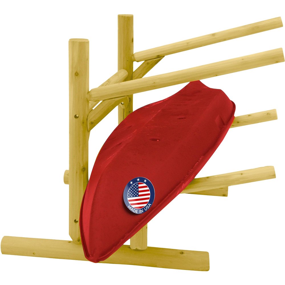 Log Kayak Rack 2-Place Canoe Rack Stand, Freestanding Canoe Storage Racks, Surfboard Stands or SUP Garage Racks Organizer, Paddle Holder for Kayaking - Natural