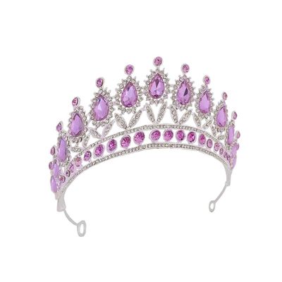 Angoily Material Wedding Crown Silver Violet Rhinestone Tiar