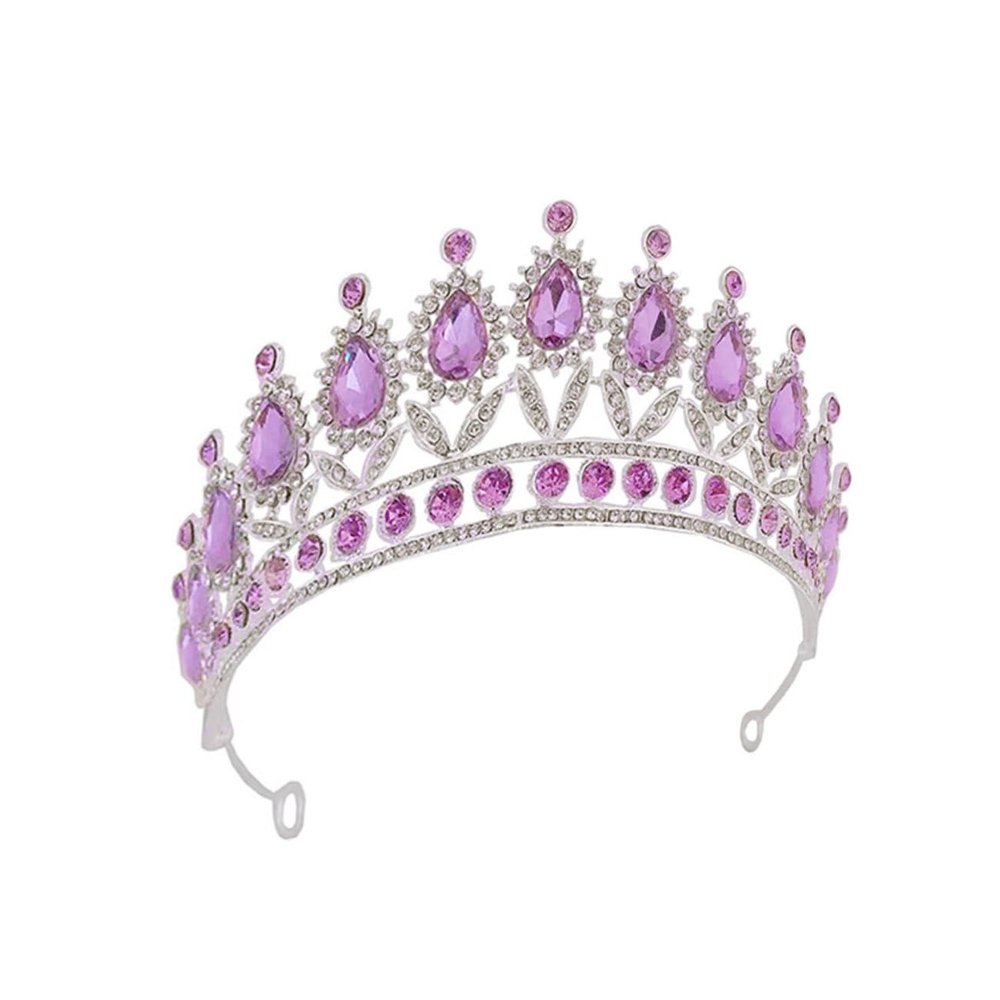 Angoily Material Wedding Crown Silver Violet Rhinestone Tiar