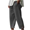 Generic Linen Capri Pants for Women Elastic High Waisted Wide Leg Yoga Capris Cropped Pants Drawstring Joggers with Pockets Dark Gray, XX-Large view 1