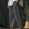 Generic Linen Capri Pants for Women Elastic High Waisted Wide Leg Yoga Capris Cropped Pants Drawstring Joggers with Pockets Dark Gray, XX-Large view 2