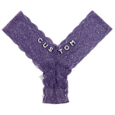 KQISAN Ustomised Letters Thong For Women Solid Color V String Low Waisted Thong, With Rhinestone Letters Custom Name Hollow Out Rear Opening Erotic Panties For Nights,Purple,One Size